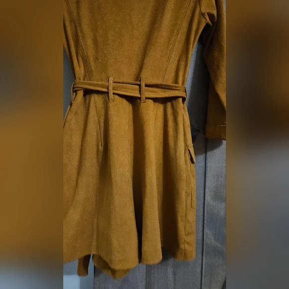 ZARA Faux suede belted utility mini dress romper. Mustard tan color. Size Medium - Picture 16 of 16